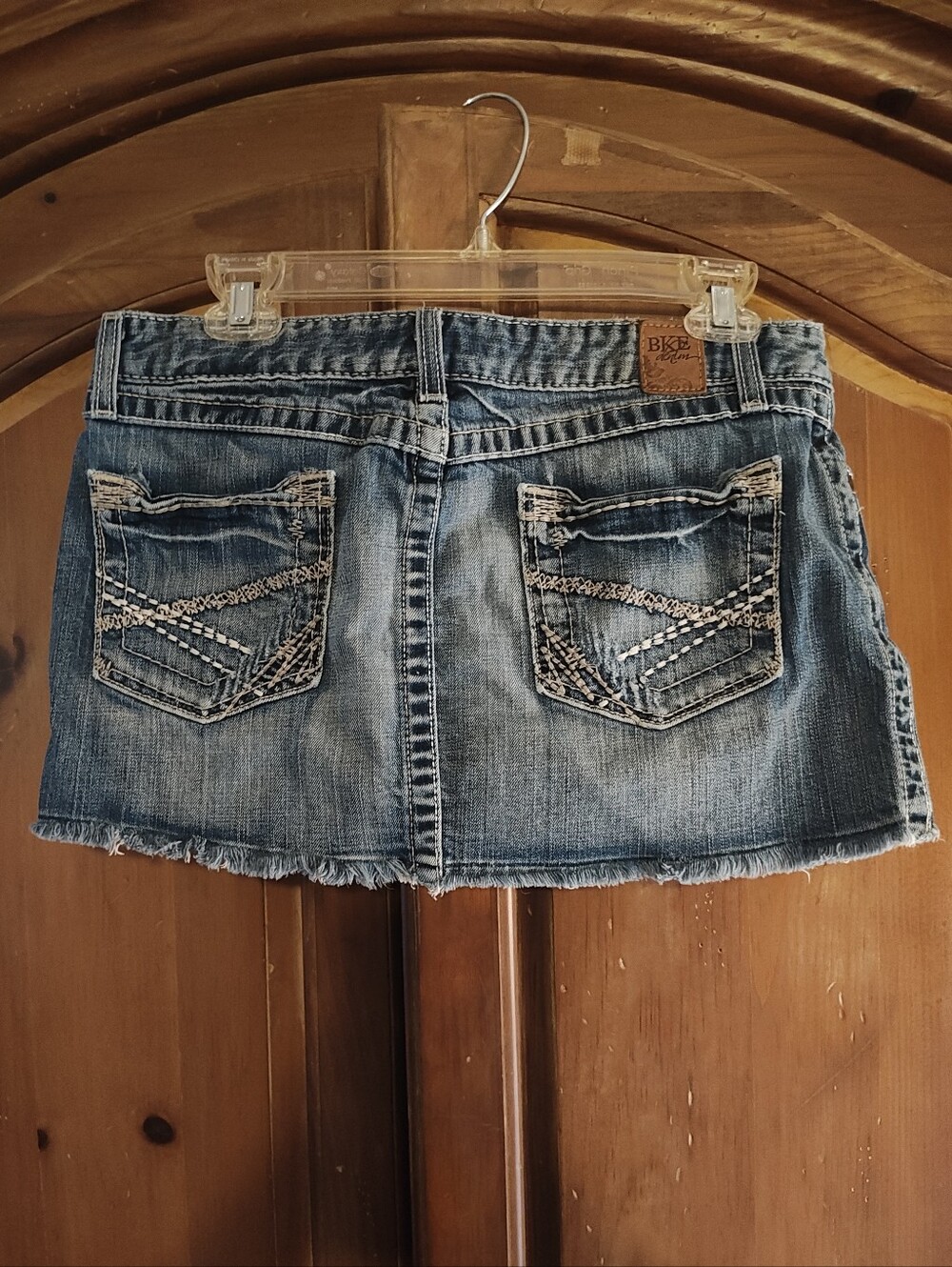 BKE Women's Distressed Blue Vintage Y2K Denim Mini Skirt